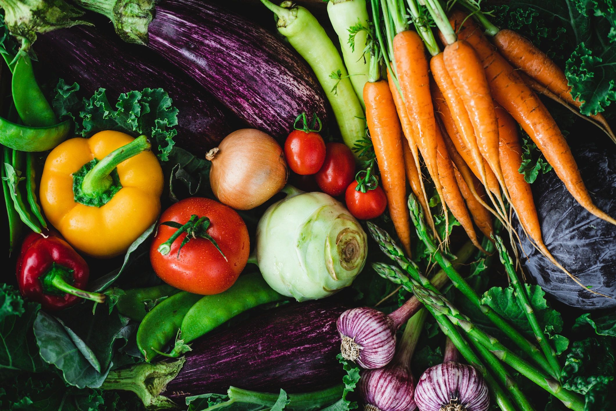 Top-down view of fresh organic vegetables